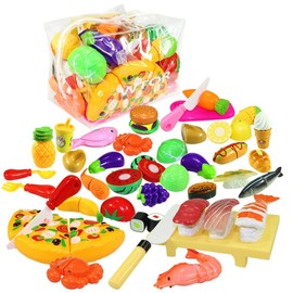 WTOR 39 Piece Set Pretend Play Sushi Vegetables Fruits Salisbury Steak Kitchin Let's CookWith a storage bag.