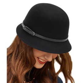 Cloche Wool Hats for Women Short Brim Vintage 1920s Style Black Bucket Derby Hat