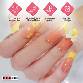 GALSPRO Long Press on Nails - Set of 24 Fake Nails with Designs in 12 Different Sizes for Perfect Fit, Cute False Nails Kit for Women with 0.07oz Nail Glue, A Double Sided Nail File & Cuticle Stick