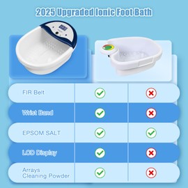 VnioLife Ionic Foot Bath Detox Machine, Ion Detox Foot Bath Cleanse, LED Display Feet Spa with Heated Belt,Wrist Strap, with 2 Arrays, Sea Salt,10 Liners,Portable Handbag