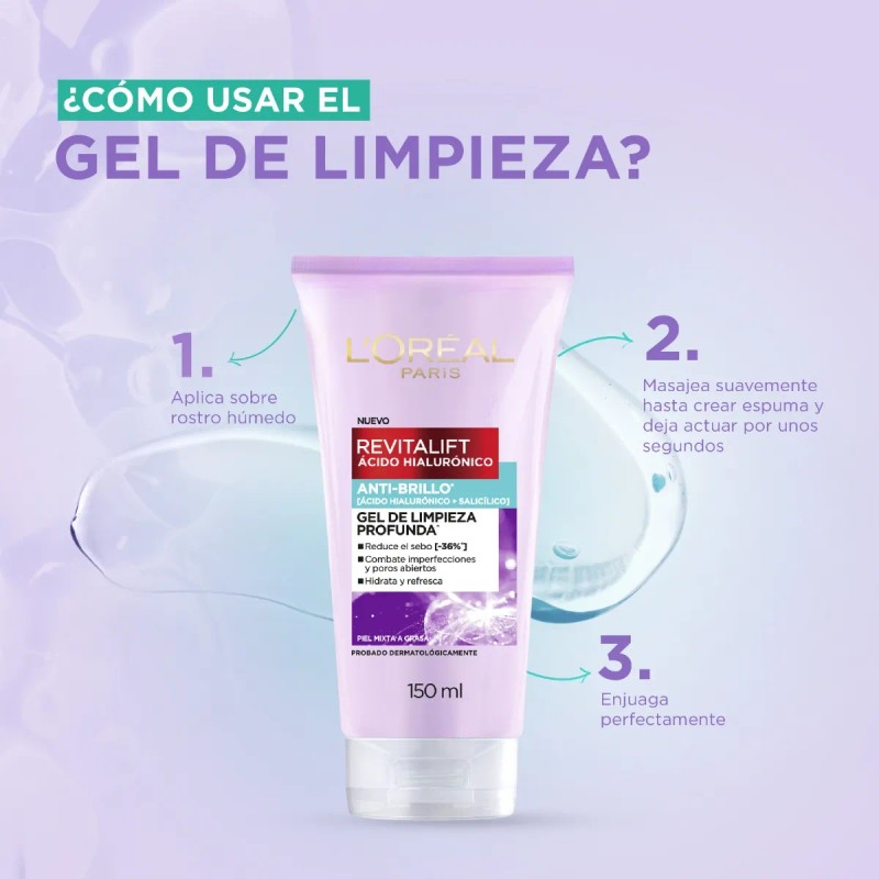 L’Oréal Revitalift Gel Limpiador 150 ml Purifica Piel Mixta –