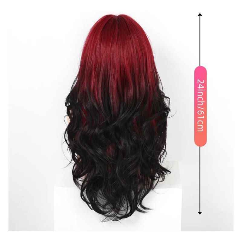 Rojo Vino Pelucas Mujer Dama Larga Ondulada Cabello Natural