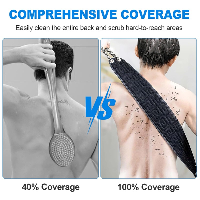 Exfoliating Back Scrubber with Handles - 38" Double-Sided Bath Scrubber