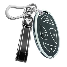 ontto 7 Buttons Key Cover with Keychain Light Car Key Shell Anti-scratched Silver Edge TPU Key Housing Fit for Hyundai Ioniq 6 Azera Grandeur GN7 Kona EV 2023 2024 Black