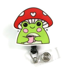 Cute Mushroom Frog Badge Reel, Cute Frog ID Holder, Vintage Mushroom Badge, Mental Health Badge, Groovy Mushroom Nurse Badge, Happy Frog ID Badge