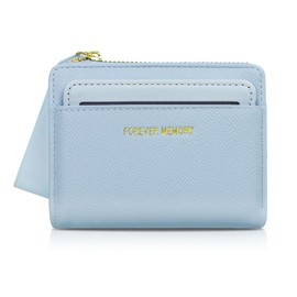 MultiValue Small Purses for Women, Texture PU Leather Ladies Wallet Compact Bifold Card Holder 7 Slot Credit Card Wallet with ID Window Zipper Coin Pocket (Blue)