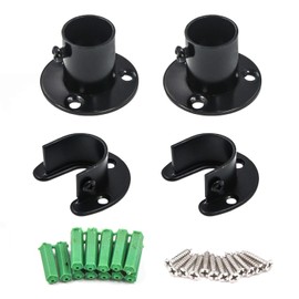 Antrader 4-Pack Heavy Duty Stainless Steel Closet Rod End Supports Closet Pole Sockets Flange Rod Holder Set with Screws, 1 Inch Dia Matte Black, U-Shaped and O-Shaped