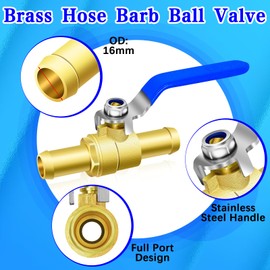 5/8'' Heater Hose Shut Off Ball Valves, 2Pcs Brass Barb Shut Off Ball Valves, 5/8'' PEX Shut Off Valves for Heater Hose, with 4Pcs Stainless Steel Clamps, Use for Water, Oil, Gas, Fuel line Fittings