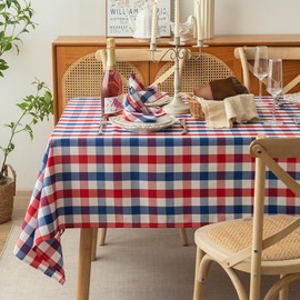 LOSIVISHE Patriotic Waterproof Tablecloth - Red, White & Blue Buffalo Plaid Table Cover, Stain-Resistant & Washable, Indoor & Outdoor Picnic Tablecloth for 4th of July, Memorial Day, W60 x L144 inch