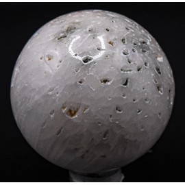 47mm 120g White Scolecite Druzy Sphere Polished Natural Zeolite Gemstone Crystal Mineral Collectible Ball - India + Stand