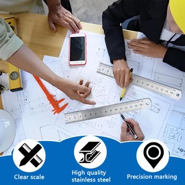 LACHT Set of 4 Stainless Steel Rulers 10 cm, 15 cm, 20 cm, 30 cm with Double Scale, Edge Measuring Tool, Metal Steel Ruler for Teaching, Office, Drawing, Engineering