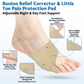 1 Pair Tailor Bunion Corrector, Bunionette Sleeves with Built-in Gel Pads & Non-Slip Strap, Soft Breathable Bunion Relief Socks for Pinky Toe Pain,Includes 2 Tailor's Bunion Corrector Pads (Beige)