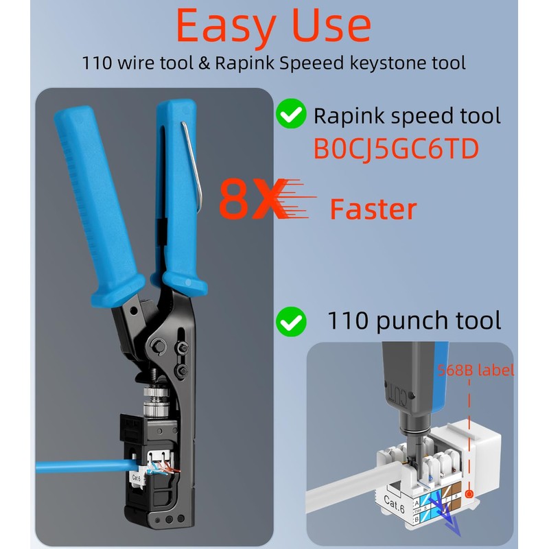 Rapink RJ45 Keystone Jack Cat6 10G Support, Cat6 Keystone Jacks