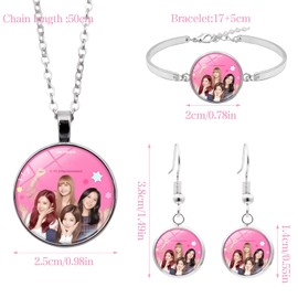 Ubephant Blackpink necklace, black pink earrings, black pink bracelet, black pink necklace, black pink earrings pendant, 4 pieces, black pink charm bracelet, black pink, jewellery gifts for women and