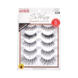 KISS So Wispy Curated Collection of Bestselling False Eyelash Styles Multipack, Volume & Curl, Lash Extensions Look, Signature Wispy Effect, Cruelty Free, Reusable, Contact Lens Friendly, 5-Pair