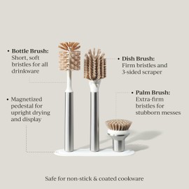 Curio Home Goods Ionic Brush Set, Magnetized to Stand Upright, Stainless Steel with Replaceable Heads, Silver