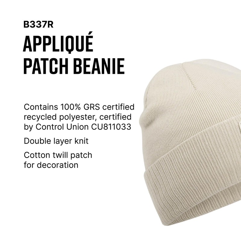 Beechfield B337 Appliqué Patch Beanie, Haferflockenweiß, Einheitsgröße