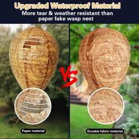 Wasp Nest Decoy, 4 Pack Hanging Fake Wasp Nest for Outdoor Wasps and Hornets, Waterproof Fabric Hornet Nest for Patio, Garden, Yard