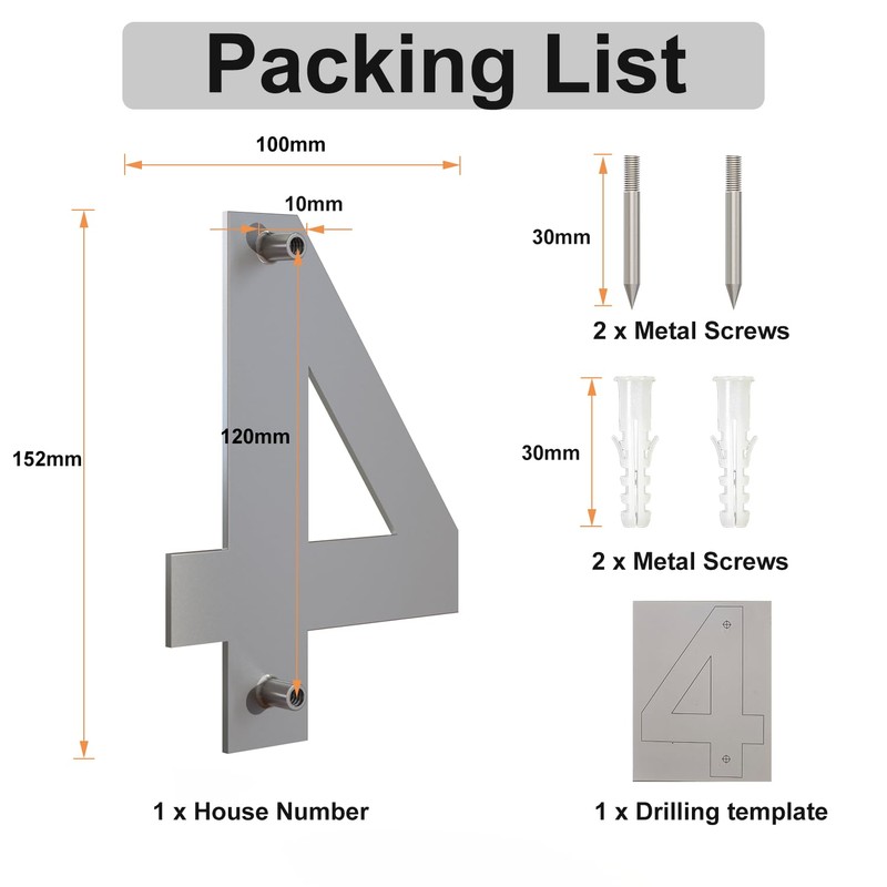 Brushed Modern House Number -6 Inch 152mm Height, Made of