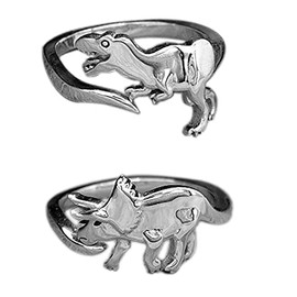 Caiyao 2Pcs Cute Dinosaur Tyrannosaurus Triceratops Ring Set 14K Silver Plated Lovely Opening Adjustable Polished Animal Ring for Women Men Jurassic Bar Era Dinosaur Jewelry Gift-C thick