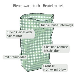 Kumanu Organic Beeswax Cloth - Bag FRISCHEFRANZ Medium | Height 28 cm x Width 22 cm with Stand | Naturally and Plastic-Free | Handmade in Tyrol (Yellow Circles)