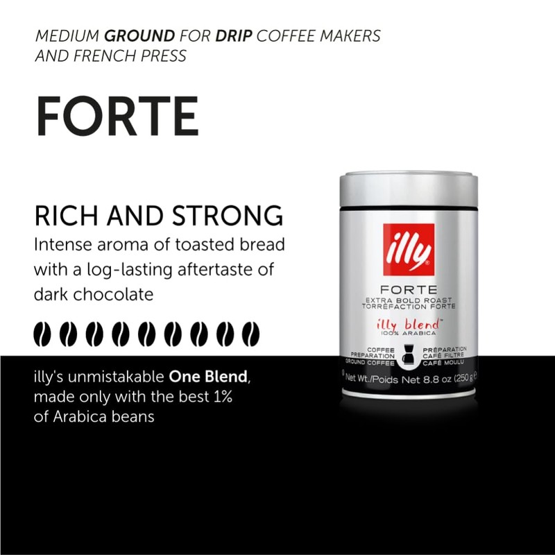 Illy Coffee, Ground Drip Forte, Extra Dark Roast, 100% Arabica