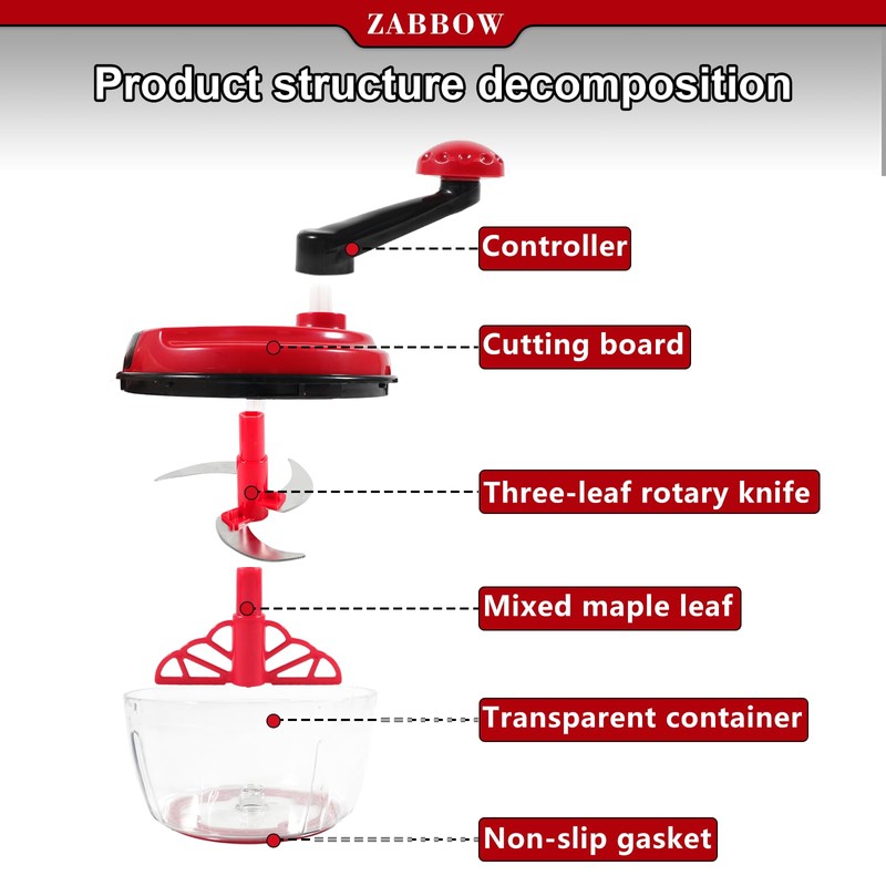 Manual Food Processor,8 Cup Hand Powered Crank Chopper,Mincer Blender with