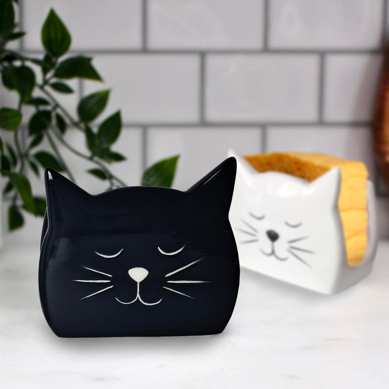 Asivtoki Sponge Holder, Dish Sponge Holder, Ceramic Sponge Caddy, Cat