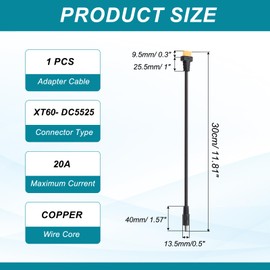 MECCANIXITY XT60 Adapter Cable, XT60 Female to DC5521 Male 5.5 x 2.1mm Connector Cable for Portable Power Station, Solar Panel, Solar Power Generator