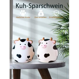 Cow Piggy Bank, Kawaii Coin Pig High Capacity Piggy Bank Gift, Money Box Kids Gift, Suitable for Boys Girls Room Decoration Birthday Gift (White)