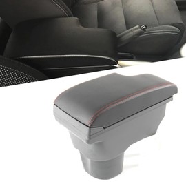 SKKYORO Consoles Armrest for Nissan Juke 2010-2017 Center Console Box Armrest Box Double Layer Storage with USB Port (Black with Red Line)