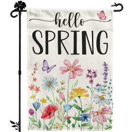 Floral Hello Spring Garden Flag 12x18 Inch Double-Sided, Outdoor Spring Decorations for Home & Porch & Yard, Small Burlap April Garden Flag for Outside, Farmhouse Welcome Flower Decor for Easter