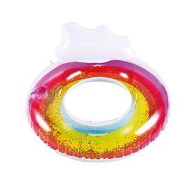 Float Ring for Children, Adults, Rainbow Float, Includes Drink Halter Included, Glitter, Beach Bathing, Water Play, Girls, Boys, High School Students, Middle School Students, Elementary School