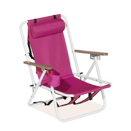 OLLIDOT Folding Beach Chair with 350LBS Capacity, Portable Backpack Chair with 4 Position Reclining for Pool, Patio, Outdoor Concert Travel and Camping(Pink-1 Pack)