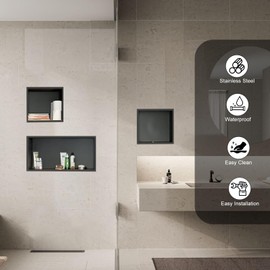 BATHLAVISH Black Shower Niche, Stainless Steel Wall Niche 12"X12", Stainless Steel Wall-Inserted Niche Bathroom Shelf,NO Tile Needed Recessed Niche Shower for Bathroom,Living Room,Kitchen for Storage