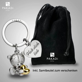 PAKADI Felix Bear Keyring, Silver matt / gold shiny, Keyring