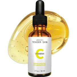 Laboratorios Tenderskin Vitamina C Serum Concentrado Antioxidante con Ácido Hialurónico y Vitamina E. Aclara, Ilumina, Unifica el Tono, Reduce Manchas y Minimiza Líneas de Expresión, 30ml