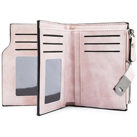 GOUNNU Small Women's PU Leather Mini Purse Women's Small and Short Format Purse Women's Many Compartments Purse Women's with 16 Card Slots and Zip Coin Compartment, pink, Retro