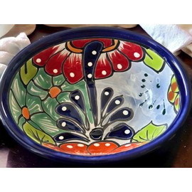 Handmade Talavera Mexican Pottery Salsa Bowl - Unique Oval Design - 6x5x2.5 Inches