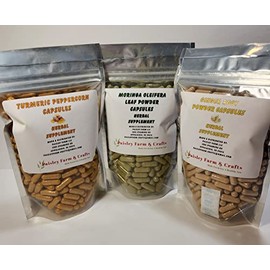 Turmeric Peppercorn, Ginger Root and Moringa Leaf Capsule Triple Value Pk 300 ea! Herbal Supplement