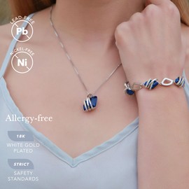 Leafael Wish Stone Pendant Necklace with Sapphire Blue Birthstone Crystal for September, 18K Rose Gold Plated, 18" + 2" Chain