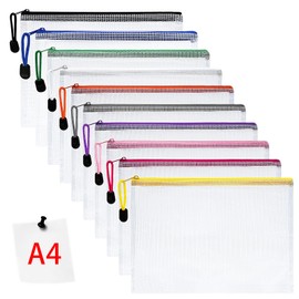 Vicloon Document Bag with Zip A4, 10 Pieces Mesh Plastic Zip Bag, Waterproof Document Case, Zip Bag, Wallet Bags, Plastic Mesh Document Folders