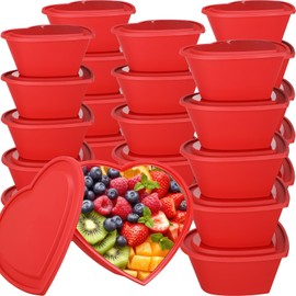 Newtay 25 Pcs 51 oz Heart Shaped Plastic Food Storage with Lids Large red Seasoning Plates Containers Reusable Dessert and Lunch Box for Mother Valentine Wedding Birthday Party