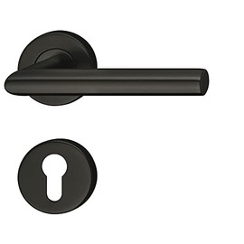 Gedotec Startec LDH 2171 Door Handle Set Interior Doors Door Fitting Stainless Steel PVD Black Matt | Door Handle Room Door on Round Rosette | PZ - Cylinder | 1 Set - Rosette Set L-Shaped with Screws