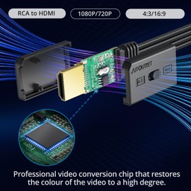 AUTOUTLET RCA to HDMI Converter with Aspect Ratio Switch (4:3/16:9), 1080P/720P AV to HDMI Composite CVBS Video Audio Adapter Supports PAL/NTSC for Wii/N64/PS2