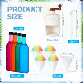 Zubebe Manual Shaved Ice Maker Machine Kit for Home, 1 Snow Cone Machine 6 Reusable Cups, 6 Spoons, 4 Plastic Syrups Bottles, 3 Reusable Ice Mold Snow Cone Machines, White
