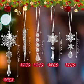 Volumoon 15Pcs Christmas decoration icicle pendant,Christmas Hanging Ornaments Pendant,Snowflake Decors with String,Christmas tree decoration,for Decoration wedding,Christmas decoration,Party
