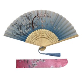 Kibon Folding Fans, Handheld Fans, Hand Fans, Bamboo Fans with Tassel for Birthday Gifts Dancing Cosplay Wedding Party Props Decoration (blue 1 pcs)