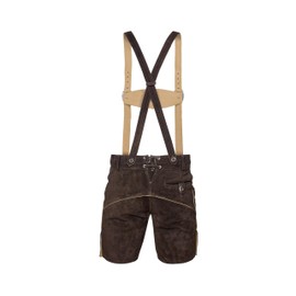 Bavarian Lederhosen for Men - Designed in Germany - Genuine Leather Pants with H-Style Suspenders, Color: Dark Brown, US Size: 42