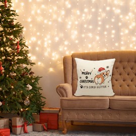 Mancheng-zi Corgi Christmas Pillow Covers 18x18,Corgi Christmas Decorations,Corgi Pillow,Corgi Decor,Merry Christmas It's Corgi Glitter Decorative Throw Pillow Covers,Corgi Gifts